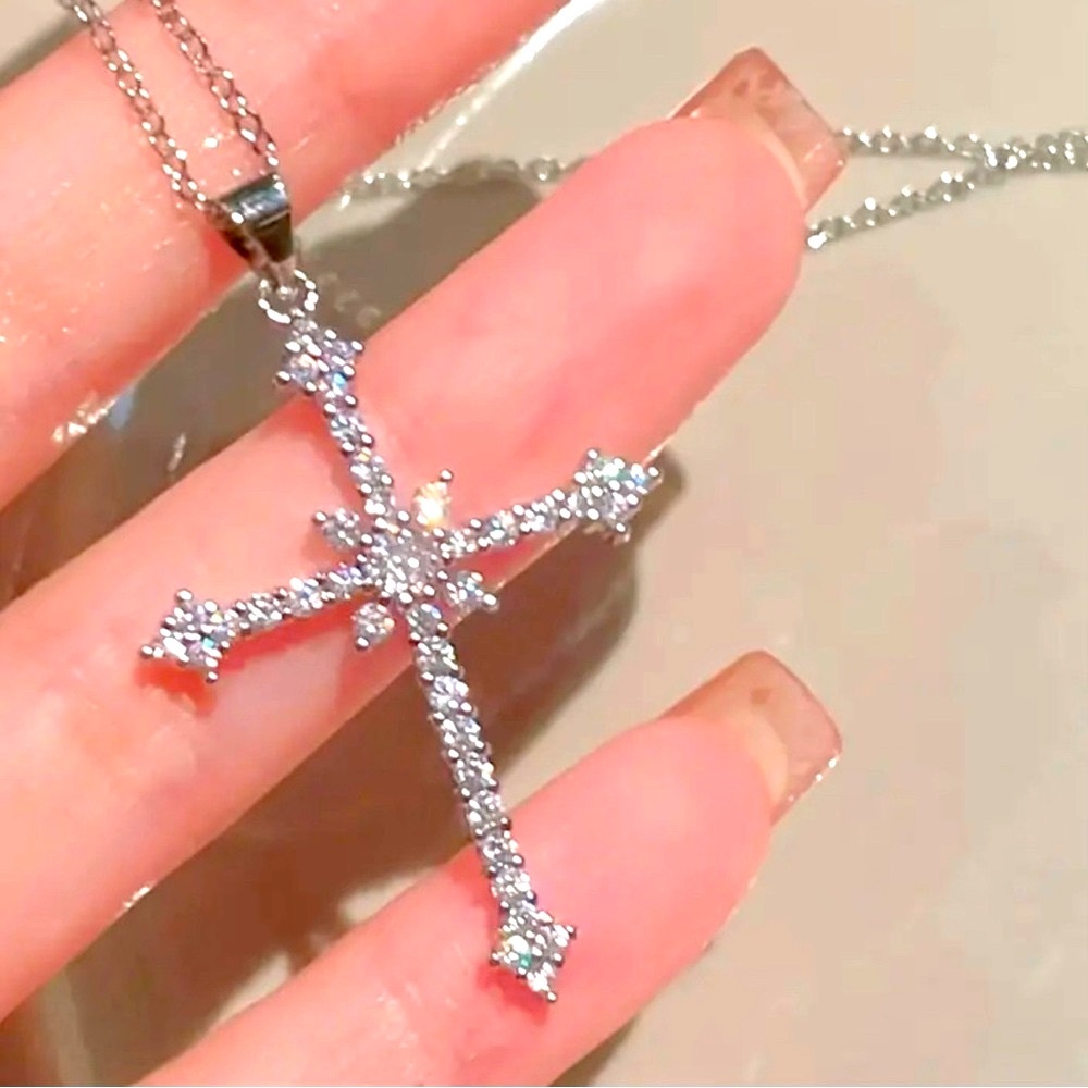 Cross Starburst Crystal Pendant Necklace With Lobster Clasp - Picture 2 of 4